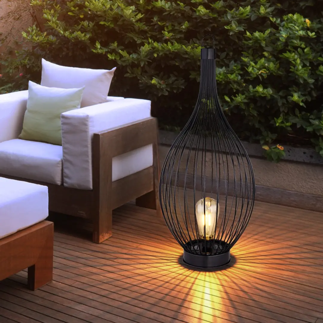 Solarlamp zwart buitenlamp modern terraslamp balkon, tuinlamp kooi design metale
