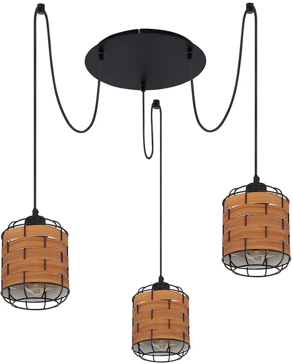 Hanglamp 3 vlammen hanglamp houtlook woonkamerlamp, verstelbaar, metaal kunststo