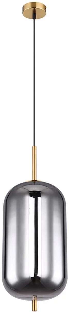 Hanglamp pendel eettafel lamp messingkleurig rookglas, metaal, 1x E27 fitting, D