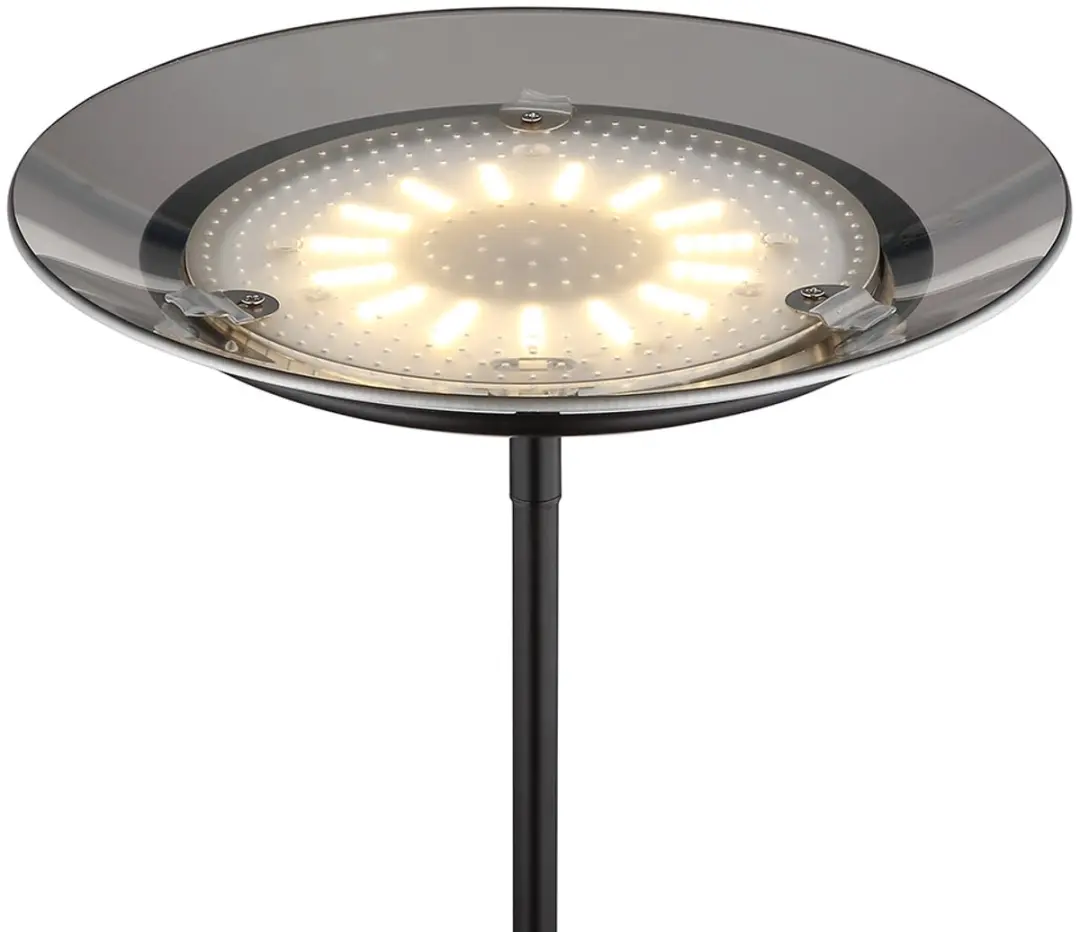 LED uplighter vloerlamp woonkamerlamp slaapkamerlamp, metaal zwart glas rookkleu