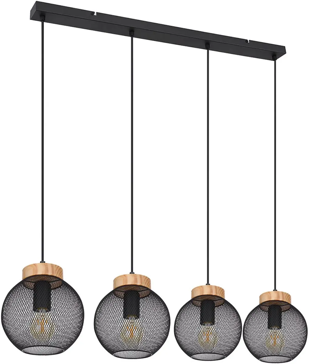 Hanglamp kooi design hanglamp eettafel hanglamp hout bolvorm, metalen rooster zw