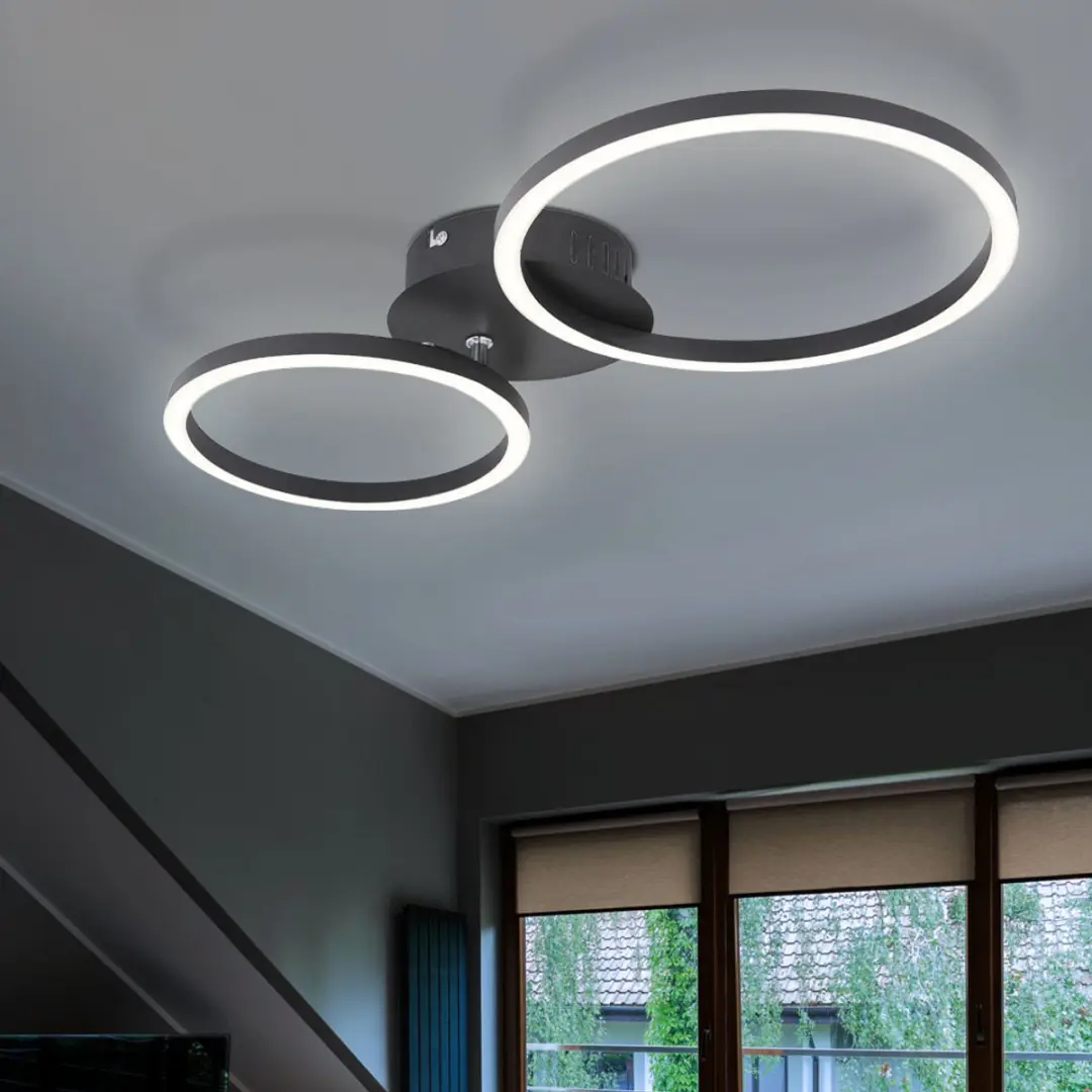 Plafondlamp ring design plafondlamp zwart woonkamerlamp, gemaakt van metaal, 1x