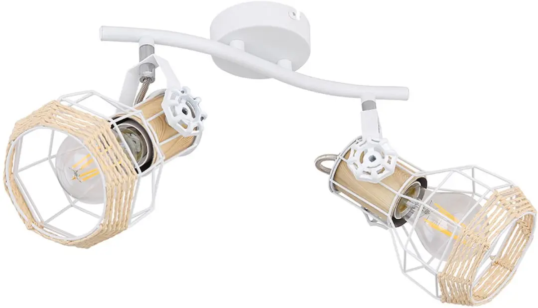 Plafondlamp houtlook spot zwenkbare plafondlamp wit, metaal, 2x E27 stopcontacte