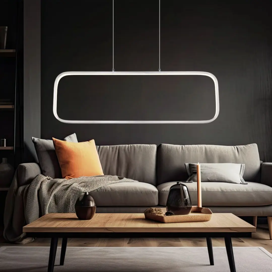 Hanglamp moderne slaapkamerlamp zilver hanglamp opaal, LED frame rechthoek, meta
