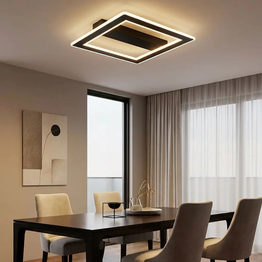 LED plafondlamp zwart Woonkamerlamp Moderne LED designlamp zwart, metaal, opaal,