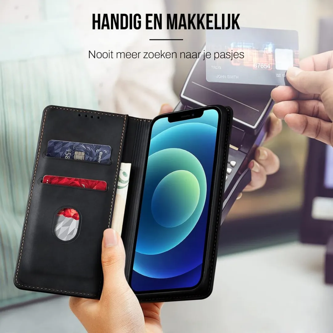 NUVEX iPhone 12 Hoesje met Pasjeshouder - Zwart - 2 Pasjes
