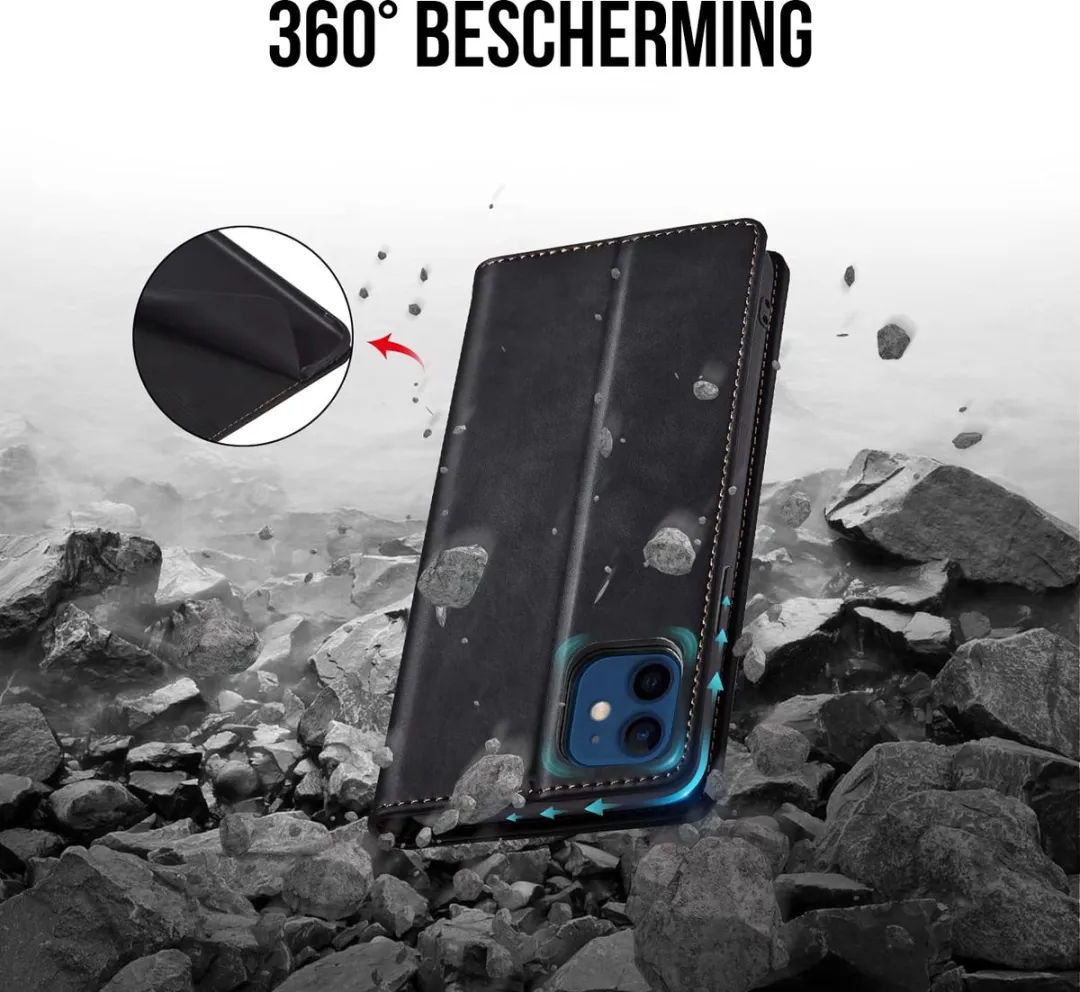 NUVEX iPhone 12 Hoesje met Pasjeshouder - Zwart - 2 Pasjes