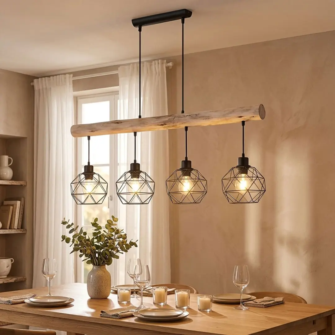 Vintage hanglamp plafond hout balk woonkamer eetkamer raster hanglamp zwart Glob