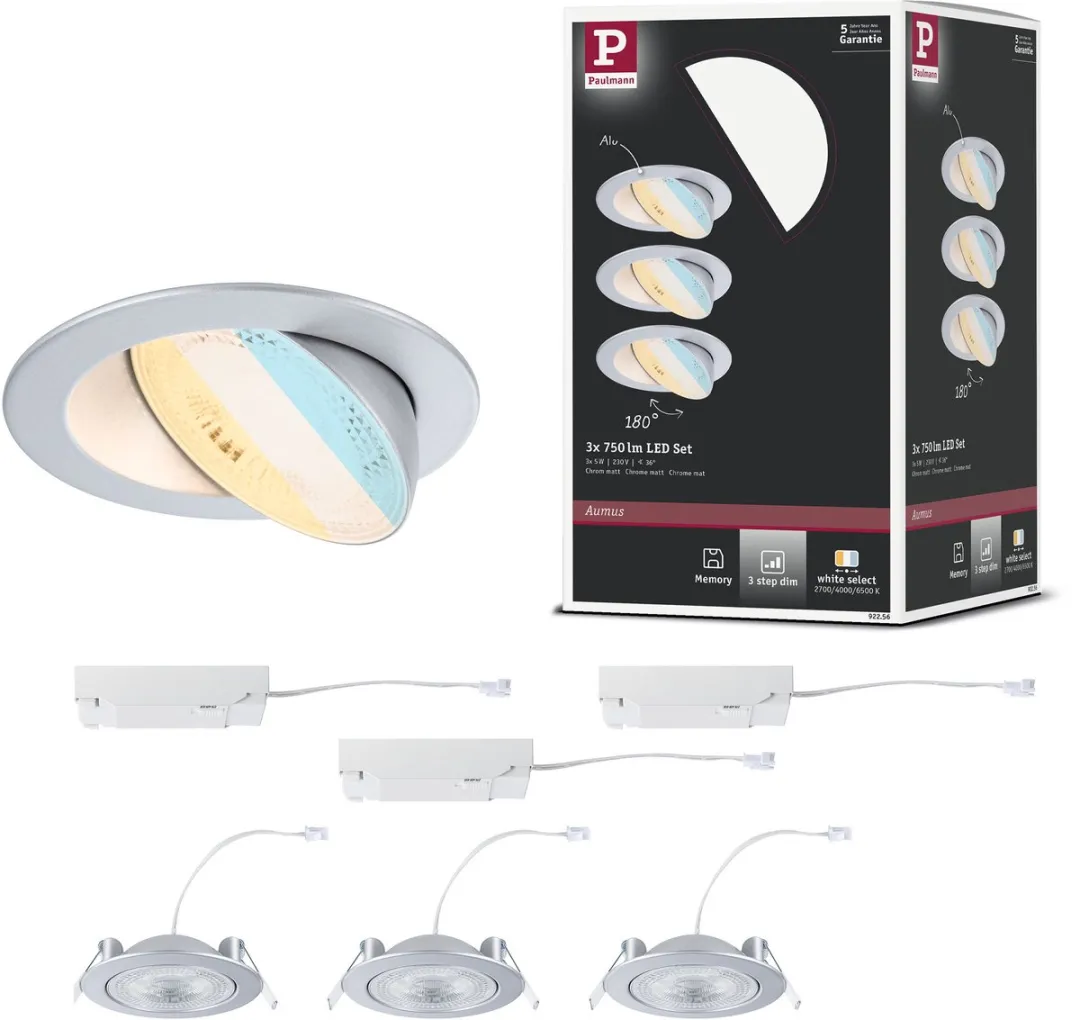 Paulmann White Select Aumus LED-inbouwlamp Set 3x700lm 105mm