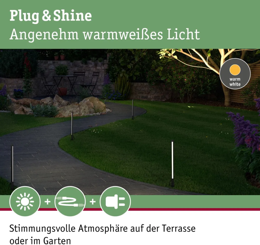 Plug & Shine LED-bolderlamp Pin Enkele lamp IP44 cilindrisch 360mm 3000K 5,5W 180lm 24V Antraciet Aluminium, Kunststof
