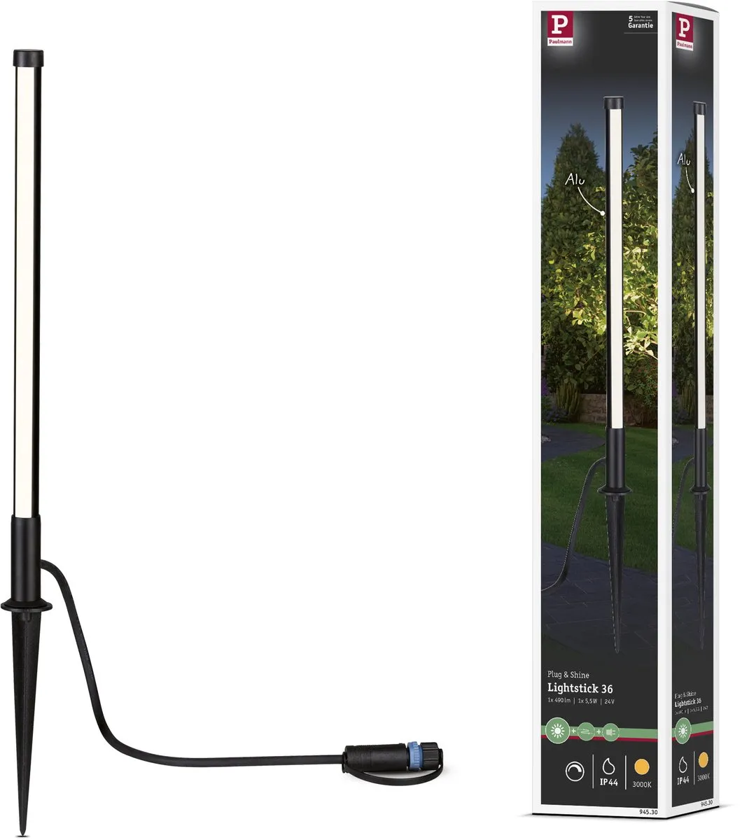 Plug & Shine LED-bolderlamp Pin Enkele lamp IP44 cilindrisch 360mm 3000K 5,5W 180lm 24V Antraciet Aluminium, Kunststof