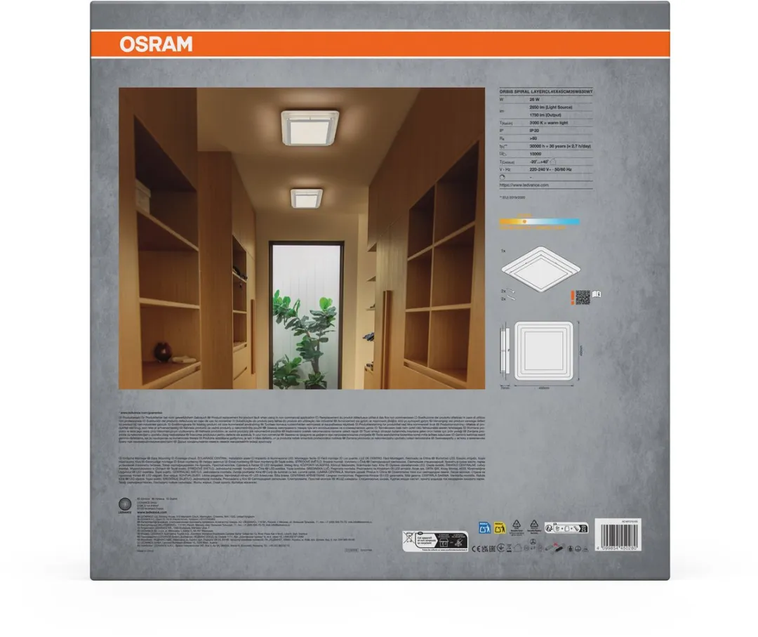Osram Orbis Spiral Layer Square LED Plafondlamp 26W - 3000lm - Wit - afbeelding 6 van 6