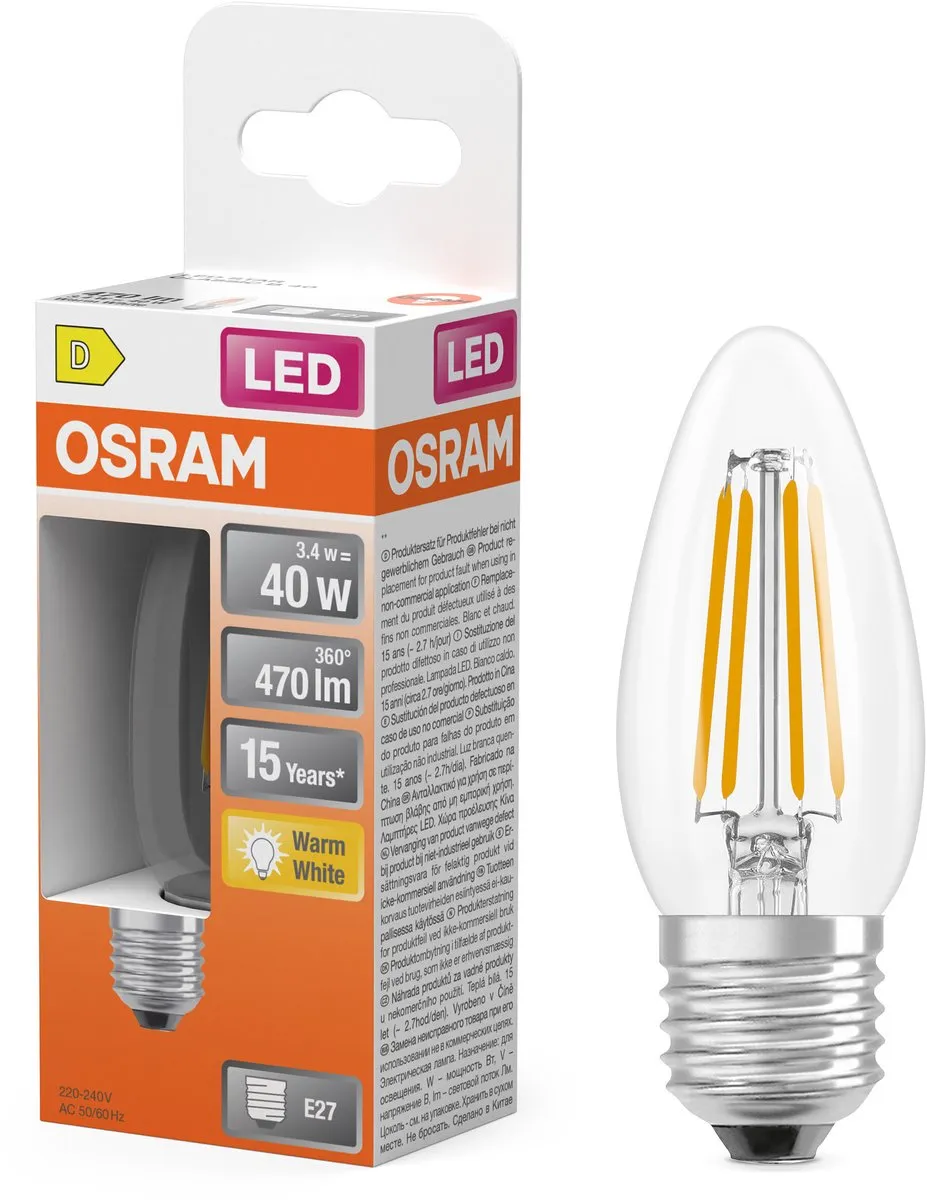Osram LED-lamp Ster Kaarsvorm B40 Filament 3,4W - 470lm - E27