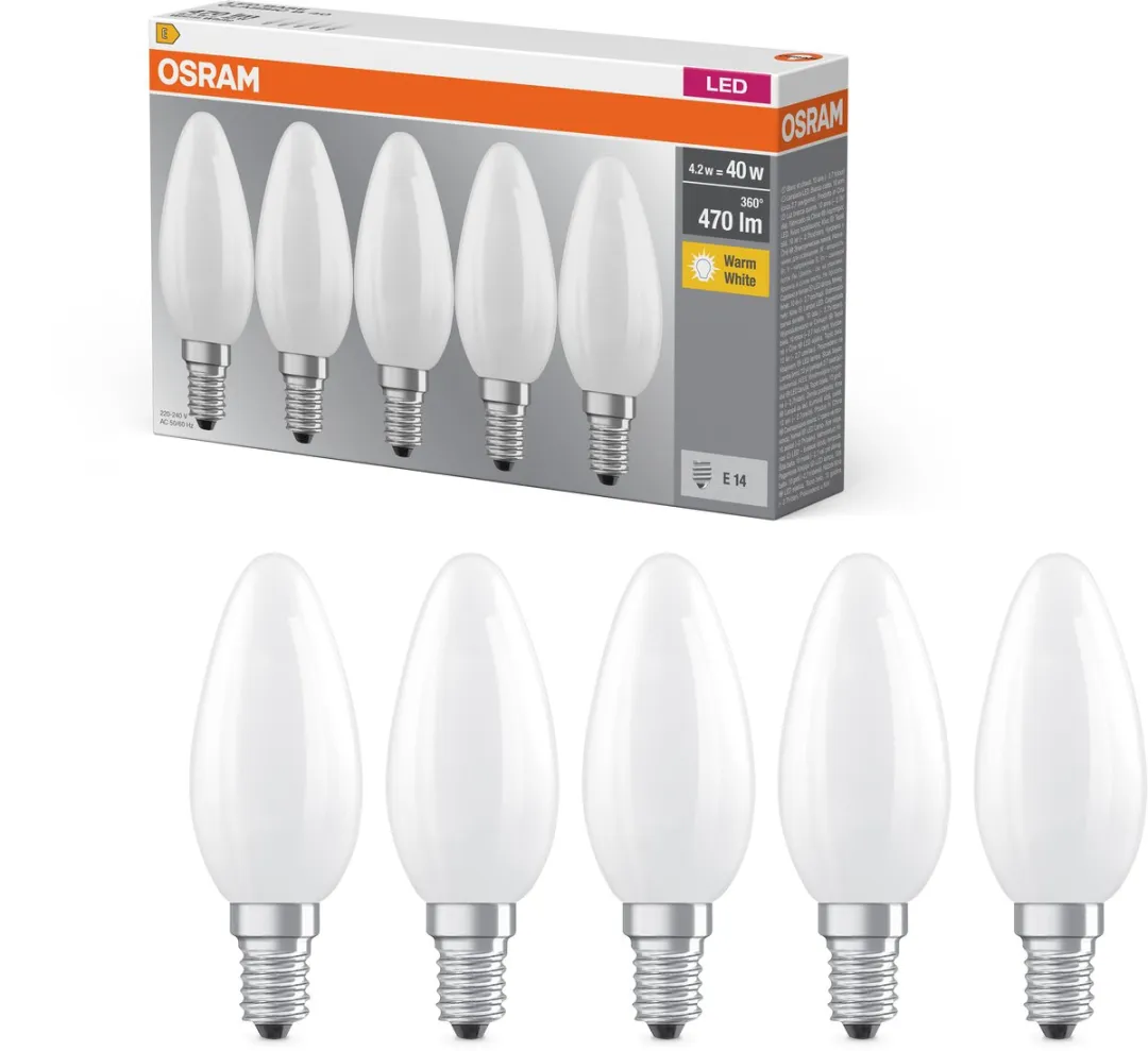 Osram LED Kaarslamp E14 4W Warmwit - 5 Stuks