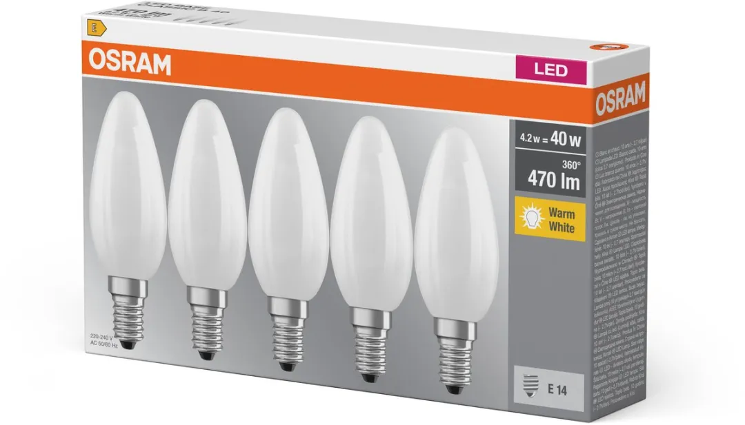 Osram LED Kaarslamp E14 4W Warmwit - 5 Stuks