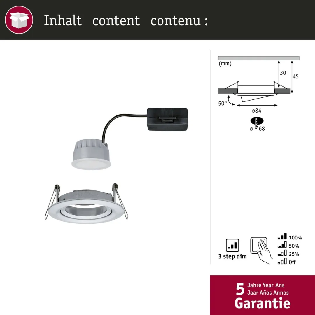 Paulmann LED Nova Coin Inbouwlamp 6W 470lm 2700K - 84mm Alu - afbeelding 6 van 6