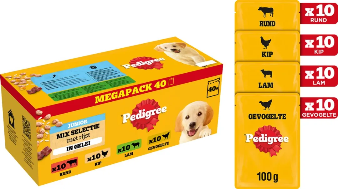 Pedigree Junior Hondenvoer - Mix Selectie in gelei - Maaltijdzakjes - 40 x 100 g