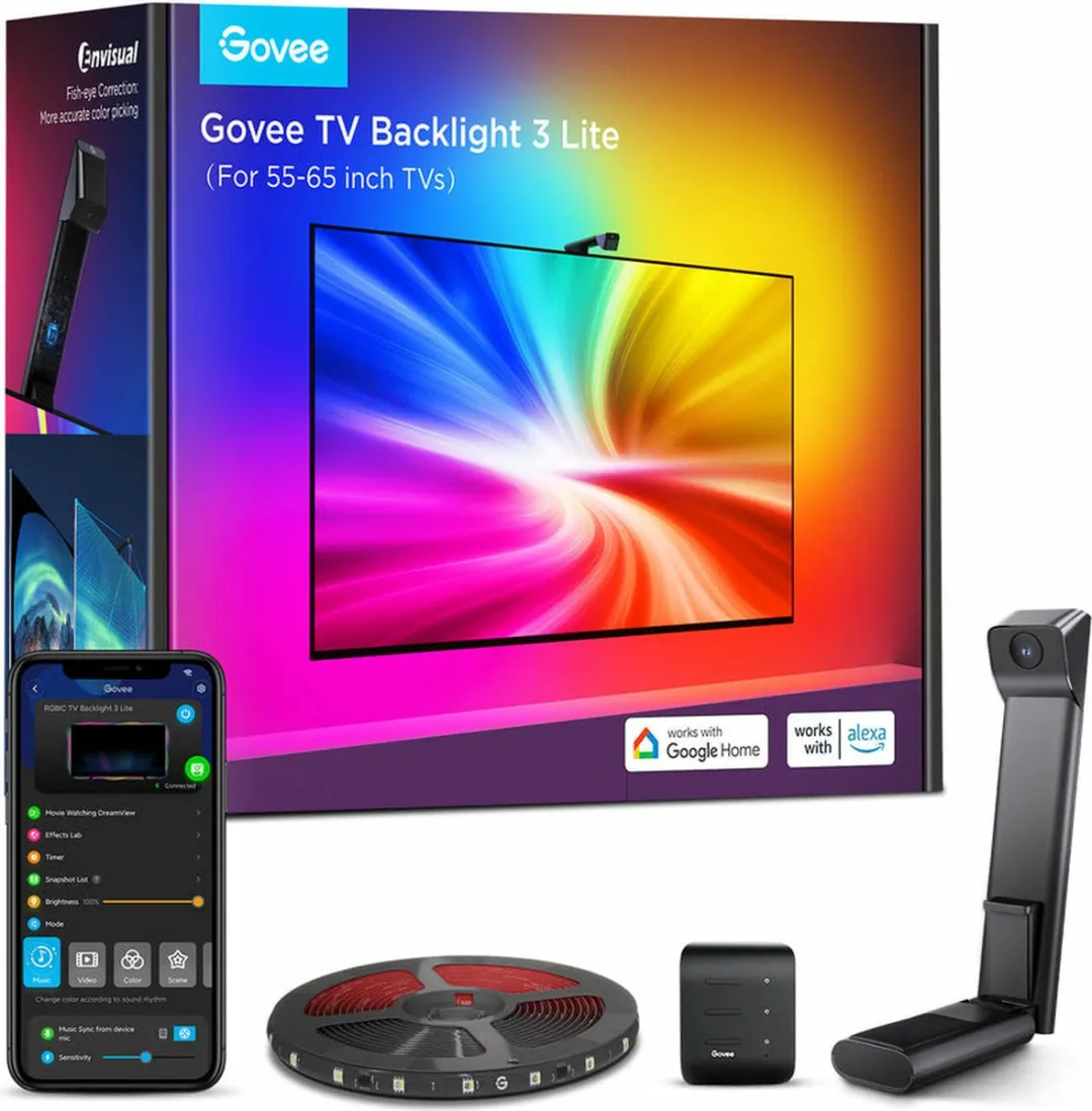 Govee TV Backlight 3 Lite 55-65" RGBICW LED-strip - 108 LED's - Zwart