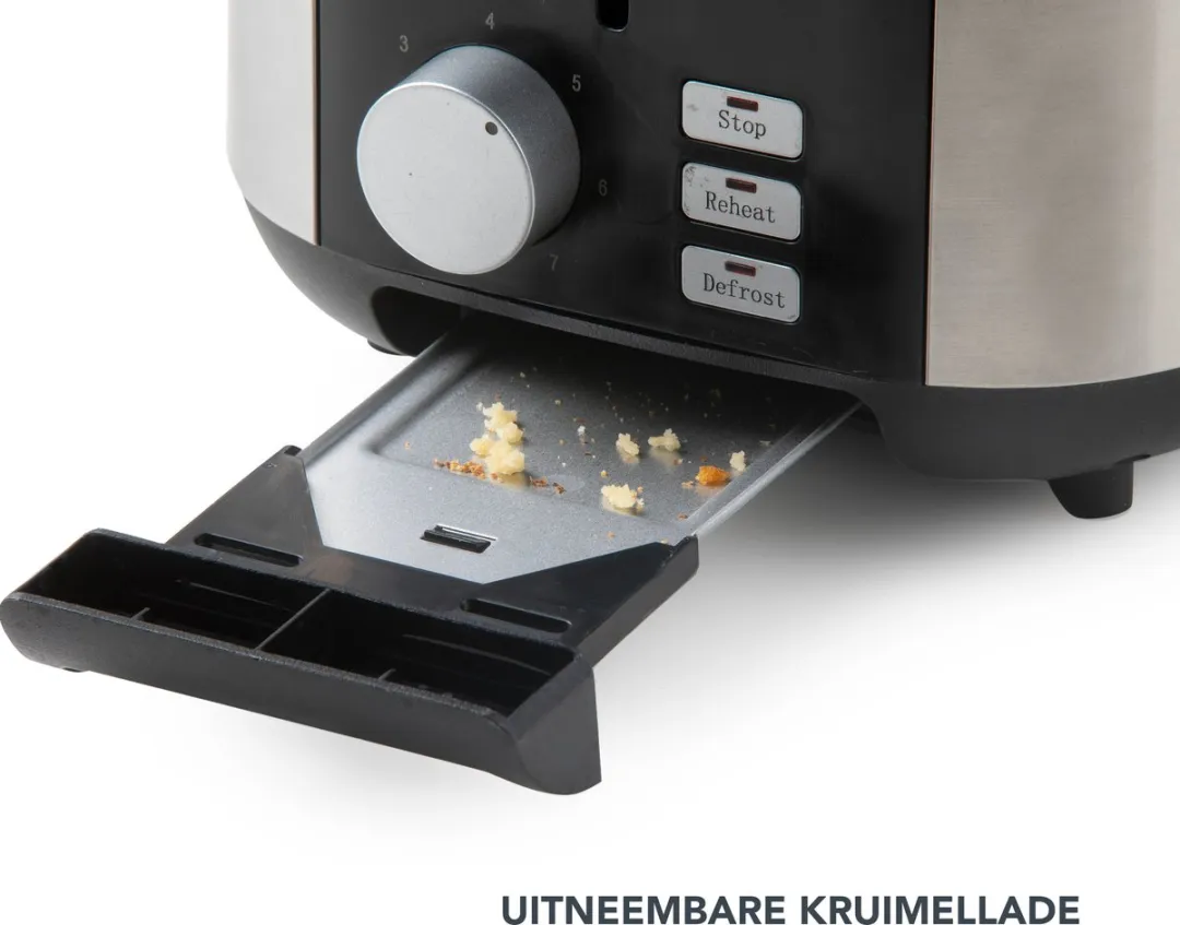 Domo DO966T Broodrooster 900W - 2 Extra Brede Sleuven - Ingebouwd Broodjesrek
