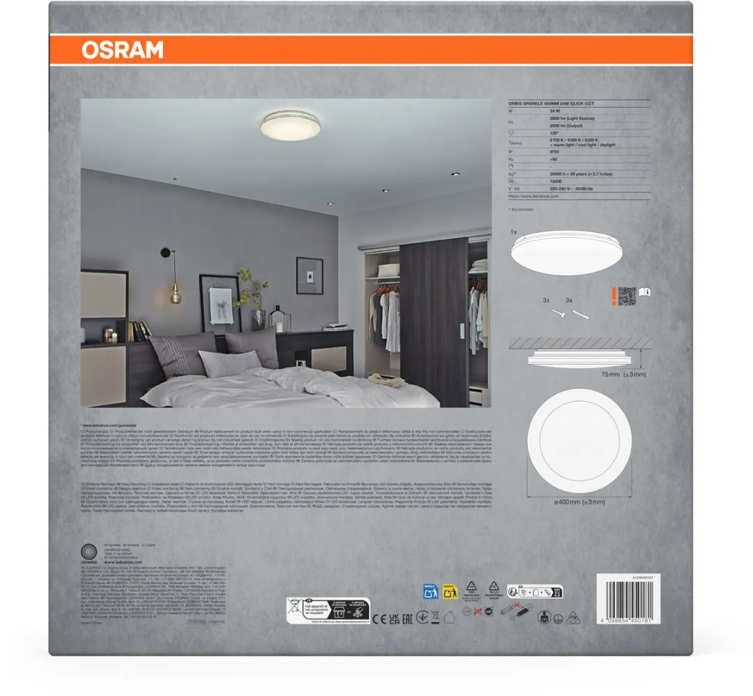 Osram Orbis Sparkle LED Plafondlamp 24W - 400mm - Wit