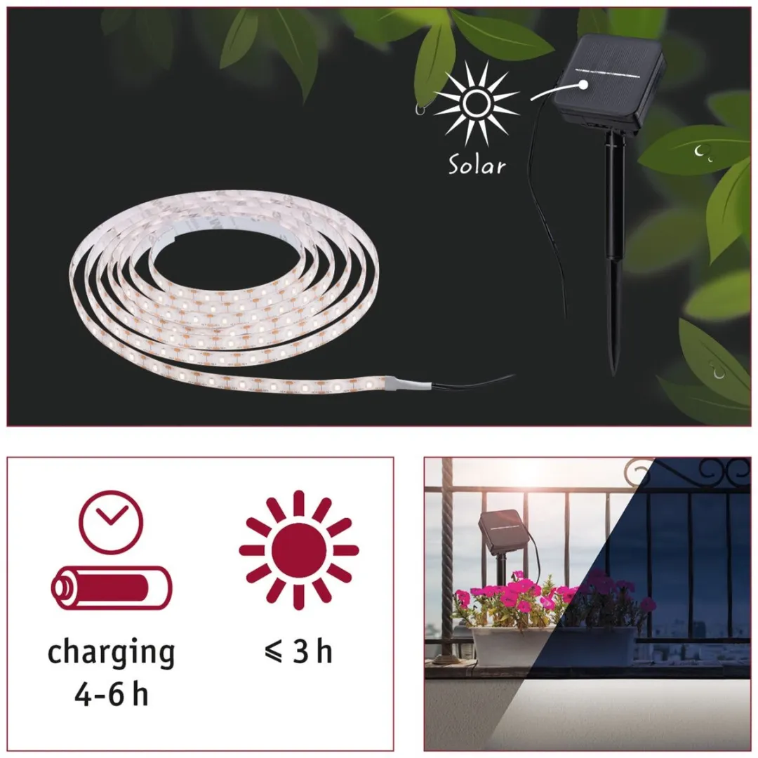 Paulmann LED Strip Solar 3m - 60 LEDs/m 2700K - Zwart