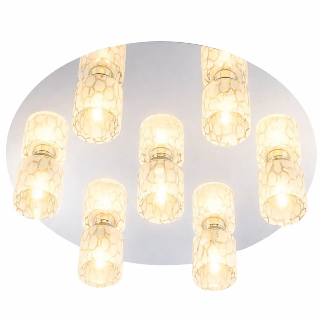 Plafondlamp rond van chroom en glas rond zilver, 7x G9, 39,5x10 cm, woonkamer ha