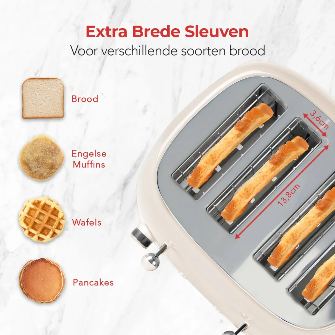 KitchenBrothers Retro Broodrooster KB744 - 4 Sneden 1630W - Beige