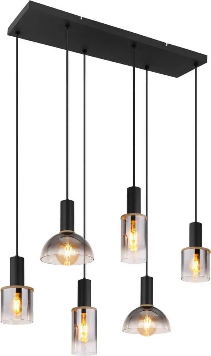 6-lichts hanglamp Classis zwart met hout