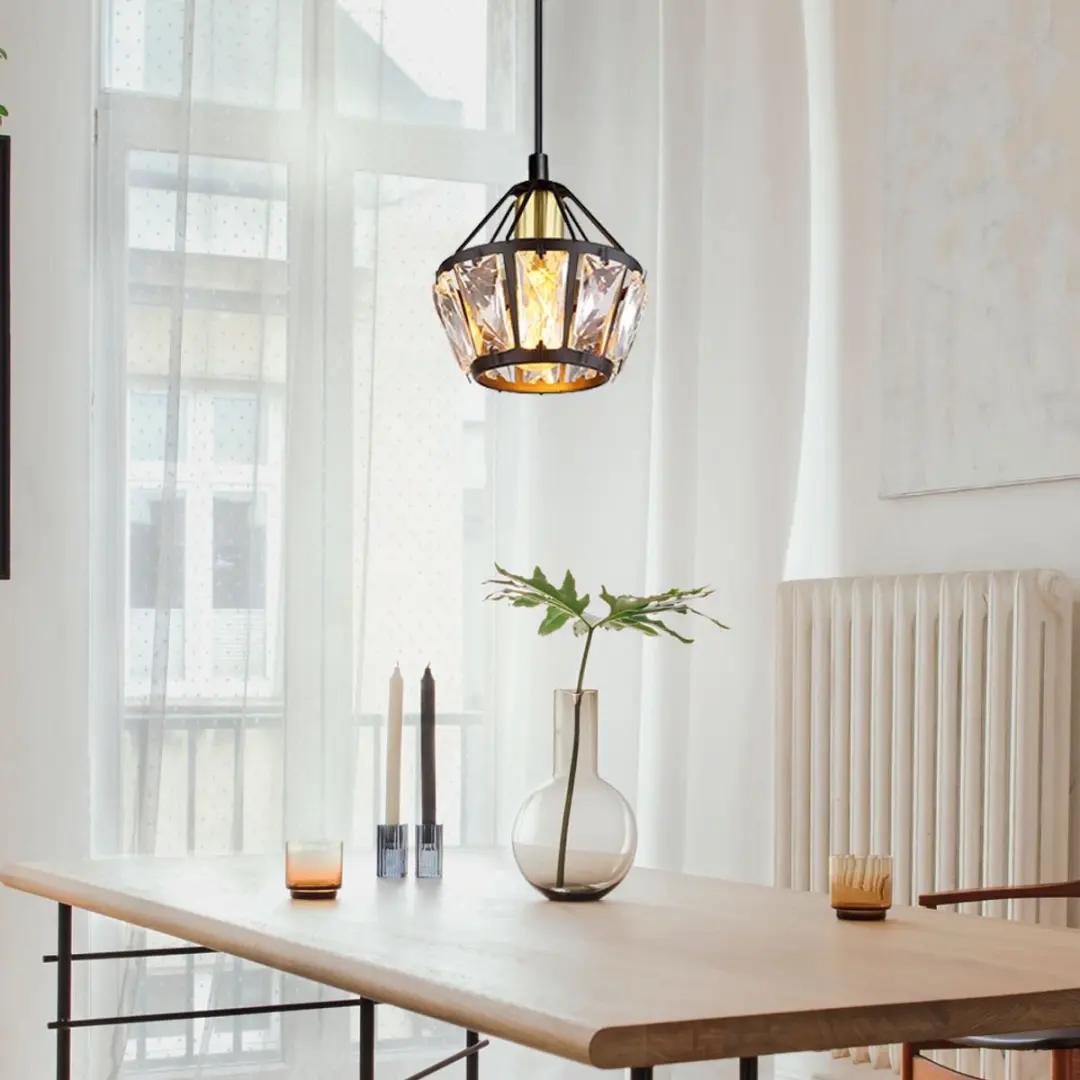 Hanglamp hanglamp woonkamer glazen kristallen hanglamp eettafel, metaal zwart me