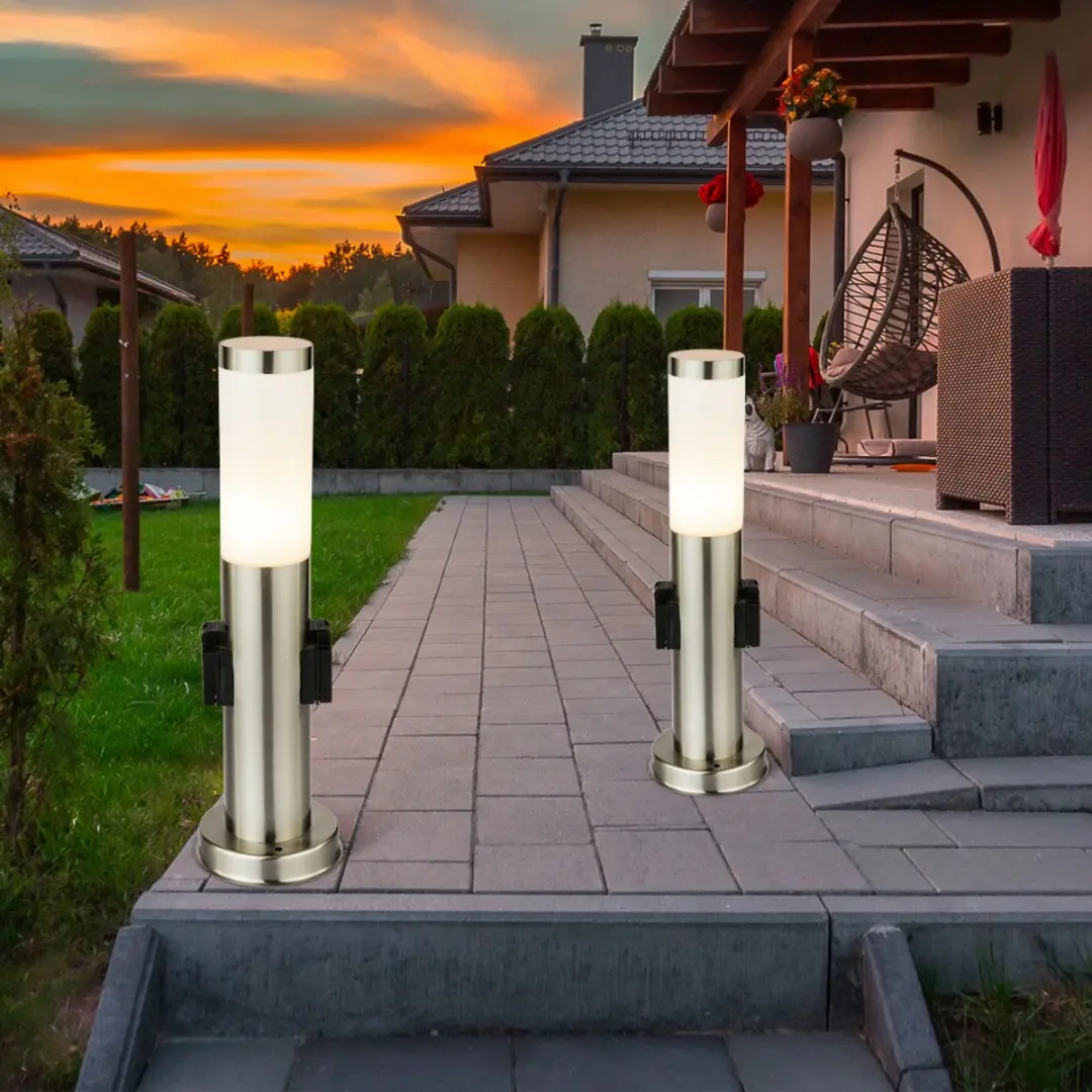 Staande lamp Buitenlamp met fitting RVS Staande lamp Padlamp, zilver, 1x E27, Dx