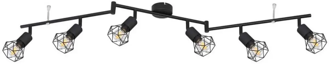 Retro plafondspot Plafondlamp 6-vlam strip plafondlamp zwart, beweegbare spots,