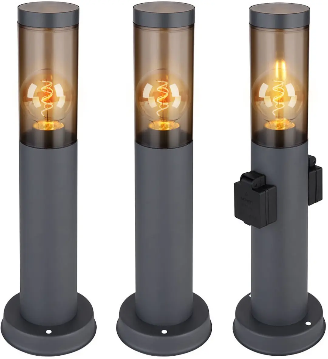 Vloerlamp met wandcontactdoos antraciet Roestvaststalen wandcontactdooszuil met