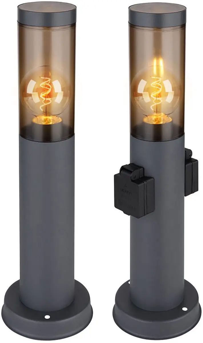 Vloerlamp met wandcontactdoos antraciet Roestvaststalen wandcontactdooszuil met
