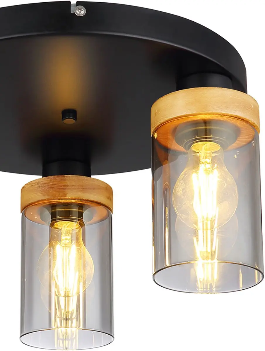 Plafondlamp Woonkamerlamp Eetkamerlamp Ganglamp, metaal glas hout rookkleur zwar