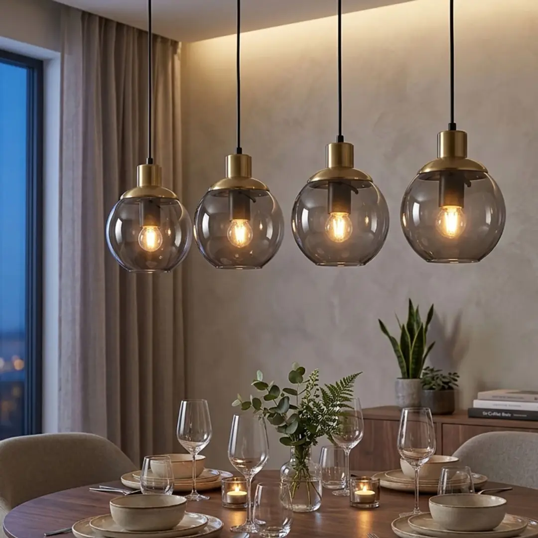 Hanglamp glas moderne hanglamp rookglas hanglamp zwart, 4 vlammen metalen glazen