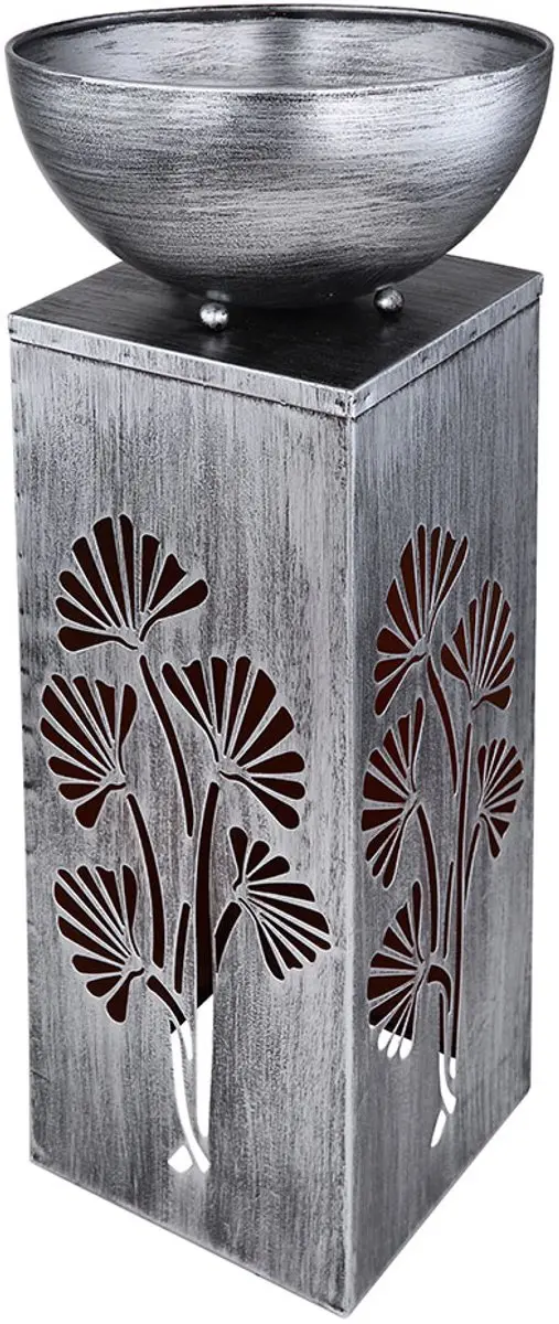 Solar lamp zilveren decoratieve zuil antieke retro plantenbak, tuindecoratie blo
