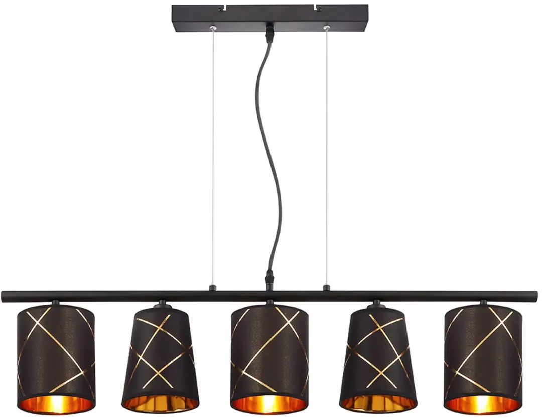Hanglamp Hanglamp eettafel zwart goud 5 vlammen eetkamerlamp E14 woonkamerlamp h