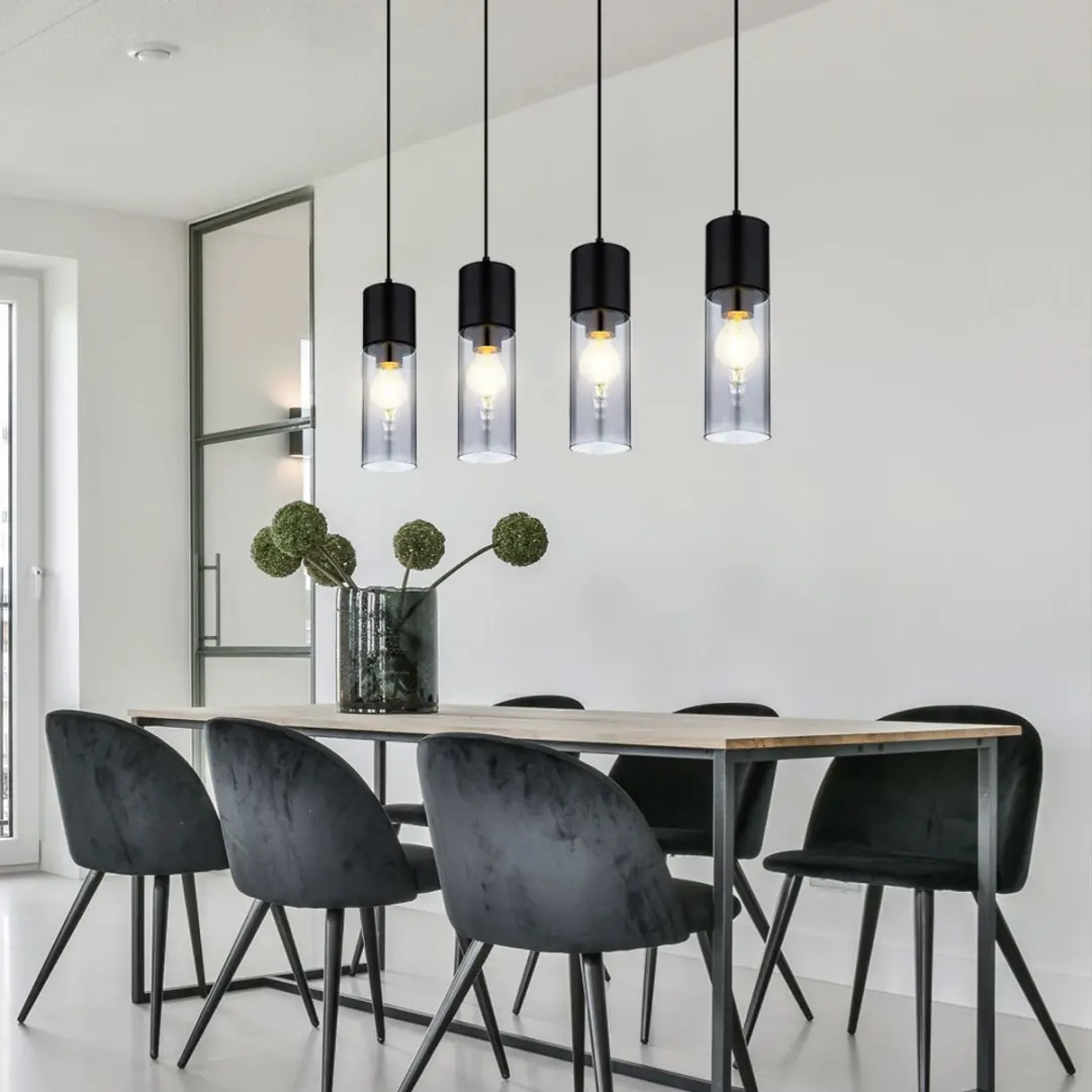 Hanglamp Eetkamerlamp Woonkamerlamp Keukenlamp, 4-bol, glas metaal black smoke,