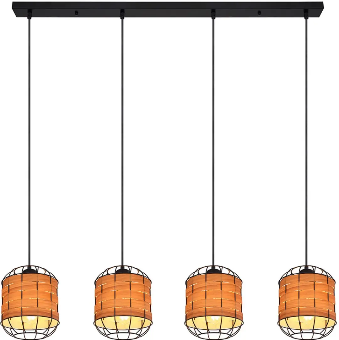 Hanglamp met houteffect Rooster hanglamp zwart Eetkamerlamp bruin, metaal, 4x E2