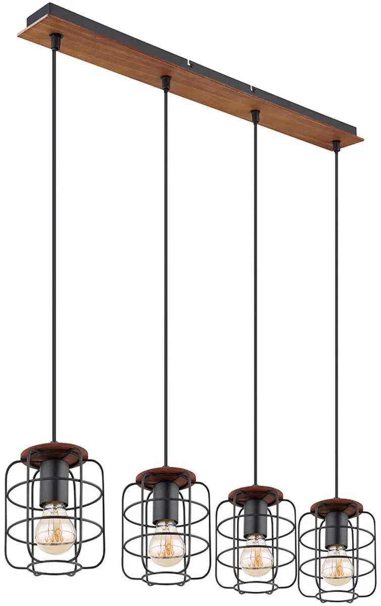 Hanglamp hout hanglamp plafondlamp kooi kappen zwart eetkamerlamp, metaal, 4x E2