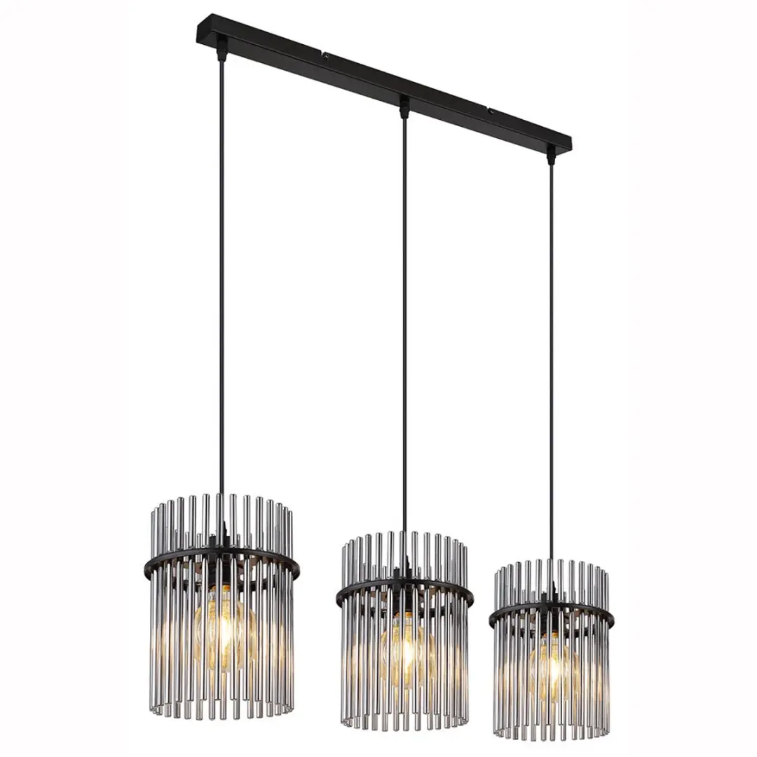 Hanglamp woonkamerlamp hanglamp eetkamerlamp plafondlamp, metaal zwart glas rook