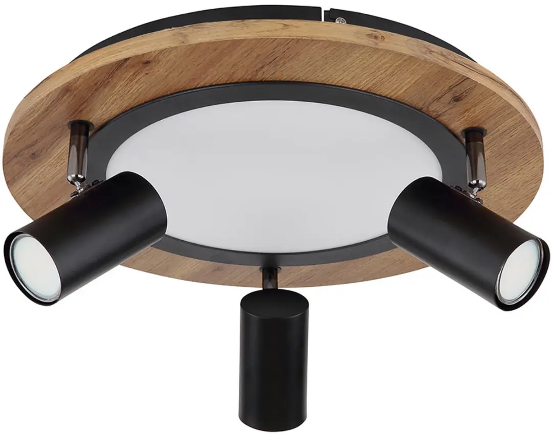 Plafondlamp 3 niveaus plafondlamp zwenkbare spot hout, 3x GU10, 1x LED 15W 1300L
