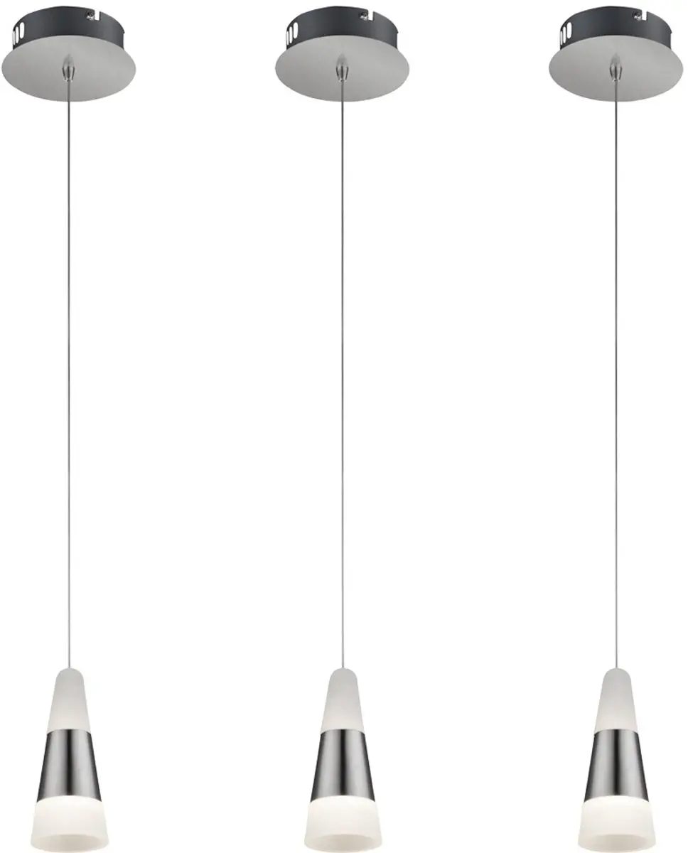 Hanglamp satijn eetkamerlamp LED hanglamp woonkamer, mat nikkel, metaal acryl, 5