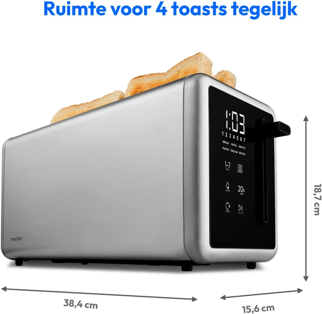 Medion MD12103 Broodrooster 4 sneetjes - 1450W - Zilver
