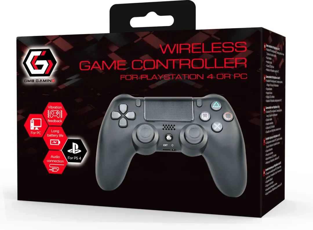 GMB Gaming Draadloze Game Controller voor PS4 en PC - Dual Vibration, LED Lichtbalk, Ergonomisch Ontwerp voor Comfortabel en Realistisch Spel, Zwart