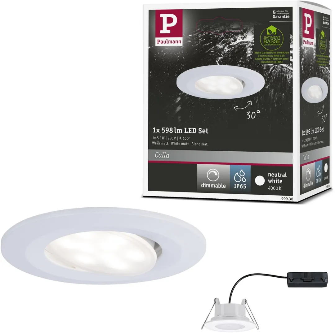 Paulmann LED-inbouwlamp Calla IP65 5,2W 460lm 4000K - Wit mat