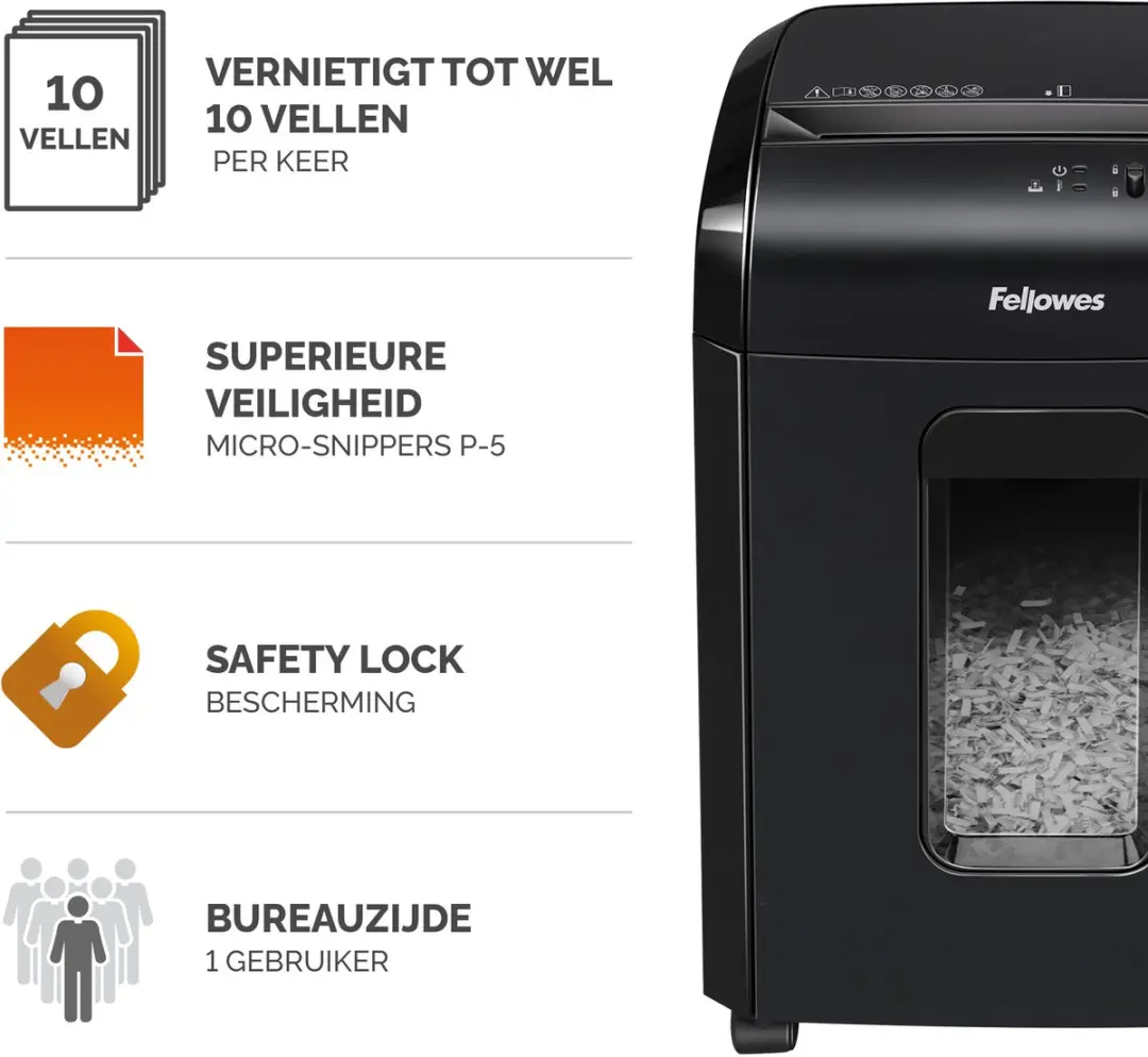 Fellowes PowerShred 10M 4630601 Papiervernietiger - Rood - afbeelding 3 van 6