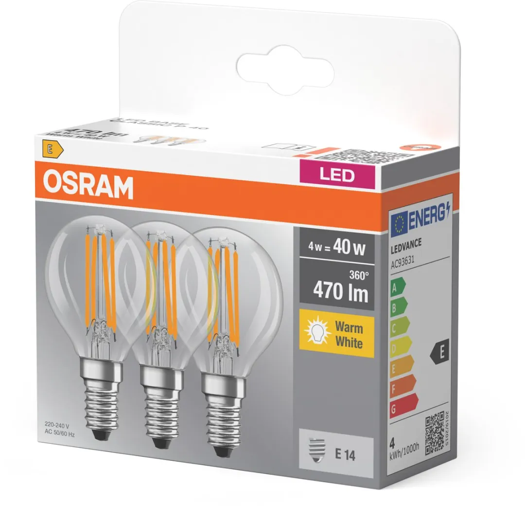 Osram E14 Kogel 4W Warmwit LED - 3 Stuks