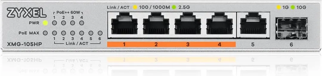 Zyxel XMG-105HP 2.5G Unmanaged Switch - 5x PoE 70W - Zilver