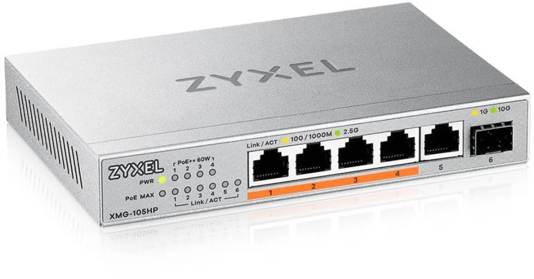 Zyxel XMG-105HP 2.5G Unmanaged Switch - 5x PoE 70W - Zilver